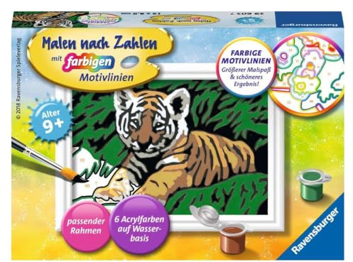 Ravensburger CreArt 29605 - Sweet Tiger - Måla efter nummer Tiger för barn från 9 år och uppåt, målningsset med ram, pensel och akrylfärger, present till flickor och pojkar