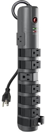 Belkin 8-Outlet Pivot-Plug Power Strip Surge Protector With 6ft Cord & Telephone Protection - Surge Protection For Up To 8 Devices - 1800 Joules Energy Rating - Gray
