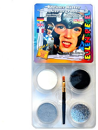 Eulenspiegel 204887 - Motiv-Set kleiner Ritter Gernegroß, 3 Farben, 1 Glitzer, 1 Pinsel, 1 Anleitung, für ca. 30 Masken, Karneval, Motto-Party