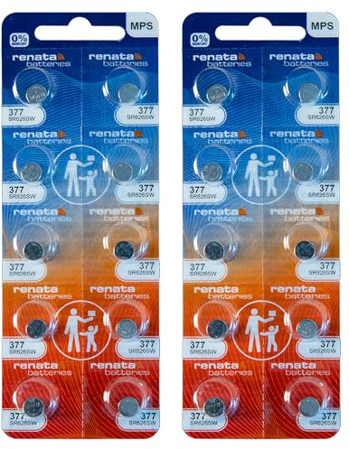 Renata 377 SR626SW Batteries - 1.55V Silver Oxide 377 Watch Battery (20 Count)