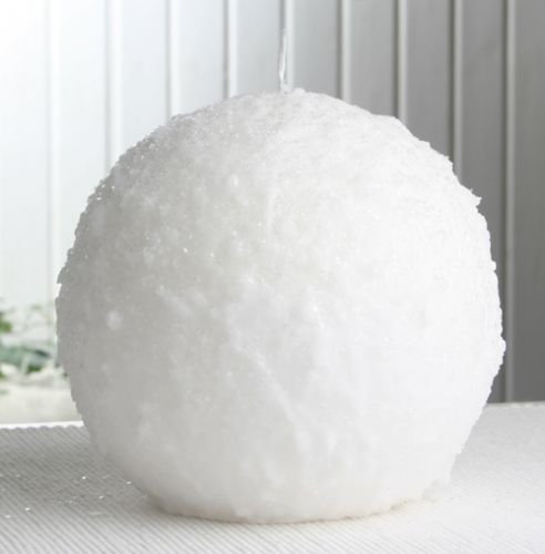 CandleCorner XL-Kugelkerze Schneeball, ca. 15 cm Ø, weiß mit Glitter