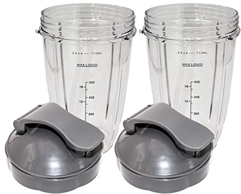 Blendin 24 Ounce Large Cup with Flip Top To Go Lid Part - Replacement Cup Compatible with Nutribullet 600W, 900W, NB-101B, NB-101S, NB-201, NBR-0601, NBR-1201, NB9-1301, 900 Pro Series (2 Pack)