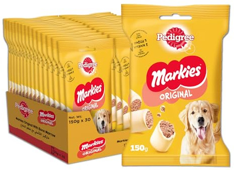Pedigree Markies Delikatesse Mini-Markknoche Knusprig Fleischige Biscuitvergnügen für Hunde 15 x 150gr