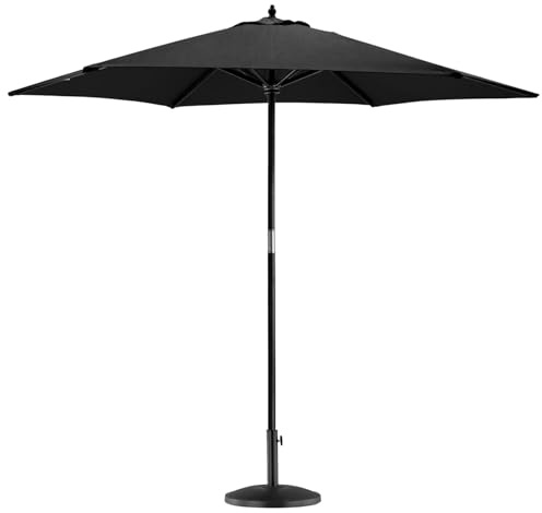 Harbour Housewares Black Garden Parasol with Concrete Base - 2.7m - Pulley Operated Hardwood Pole Wooden Garden Umbrella with Green Base UV Sun Protection Umbrella for Picnics and Beach Days