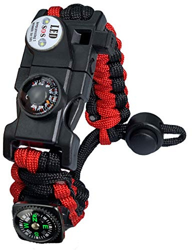 AuRiver Bracelet Paracorde Survie pour Homme Femme, Militaire Paracord Bracelet Kit avec Flint + Boussole + Thermomètre + Sifflet + Lumière LED pour Extérieur, Randonneur, Baroudeur, Explorateurs