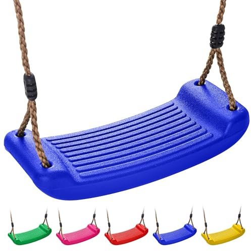 Kids Garden Swing Seat Replacement - Childrens Replacement Swing Seat with Adjustable Rope - Weather Resistant Plastic Outdoor Playground Accessory or Climbing Frame Accessories