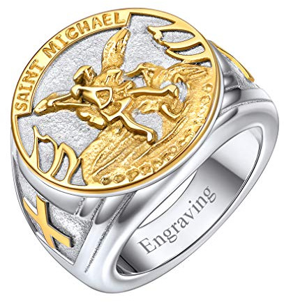 FaithHeart Heiliger Michael Erzengel Siegelring, Personalisierter Bandring in 65, Schutzpatron Fingerring mit Geschenkebox für damen herren