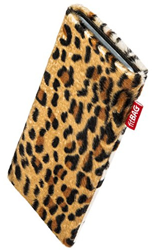 fitBAG Bonga Leopard Handytasche für Apple iPhone 12 Mini/iPhone 13 Mini Tasche aus Fellimitat mit Microfaserinnenfutter | Hülle mit Reinigungsfunktion | Made in Germany