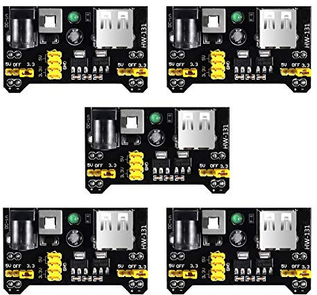 Dealikee 5pcs MB102 3.3V/5V Breadboard Power Supply Module for Arduino Board Solderless Breadboard