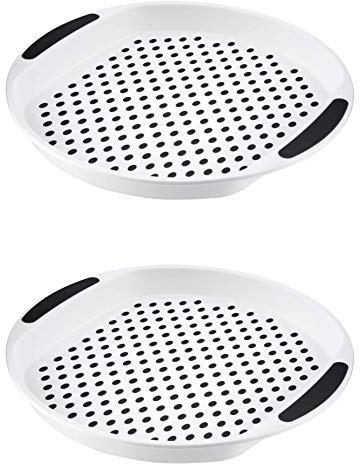 HOMESHOPA Set of 2 Anti-Slip Round Serving Trays, 40x4 cm Black & Black Non-Slip Top Bottom Plastic Dinner Drinks Tray with High Grip Rubber Surface, Easy Grip Handles, Food & Tea Serving Platters