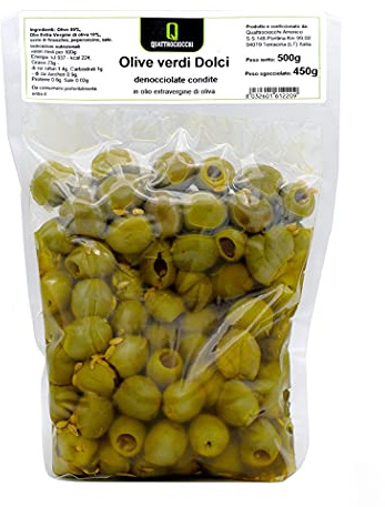 Olive Verdi Dolci Denocciolate Condite in Olio Extra Vergine di Oliva 500 gr