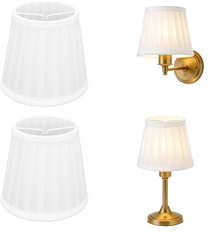 2 Stück Kleine Lampenschirme Aufstecken E14 Weiß Plissee Fabric Stoff Lampenschirm Modern Simple Clip on Lampshades für Kronleuchter Wandleuchte Tischlampe