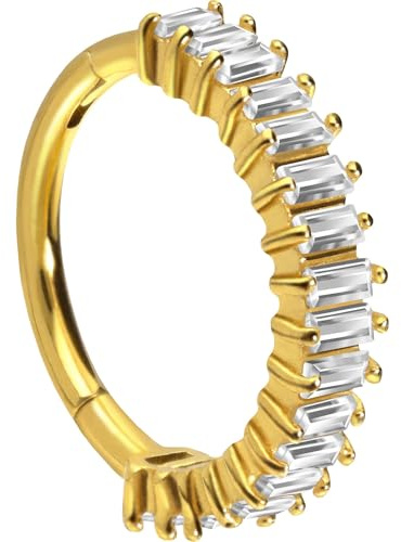 PIERCINGLINE Piercing Ring Chirurgenstahl Segmentring Clicker EINGEFASSTE KRISTALLRECHTECKE - Roségoldfarben, Schwarz, Goldfarben, Silberfarben