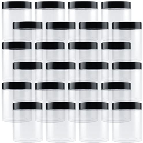 PINGEUI 24 Stück 250 ml transparente runde Kunststoffgläser mit Deckel, BPA-freier Kunststoffbehälter mit breiter Öffnung, leere Proben-Aufbewahrungsbehälter für, Lebensmittel, Gewürze, Basteln