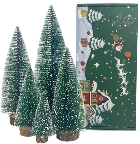 NotiGat 5pcs Small Christmas Tree Tabletop Decor Mini Christmas Trees for Decoration Wooden Xmas Bottle Brush Tree Christmas for Village Holiday Party（4/6/8/10/12 inch）