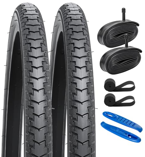 YunSCM 2Pcs Faltbarer 24 Zoll Reifen 24x1 3/8 Mantel 37-540 und 2Pcs 24 Zoll Schlauch AV32mm Ventil kompatibel Rennräder, Rollstühle, Handwagen 24x1 3/8 Fahrradreifen und schlauche