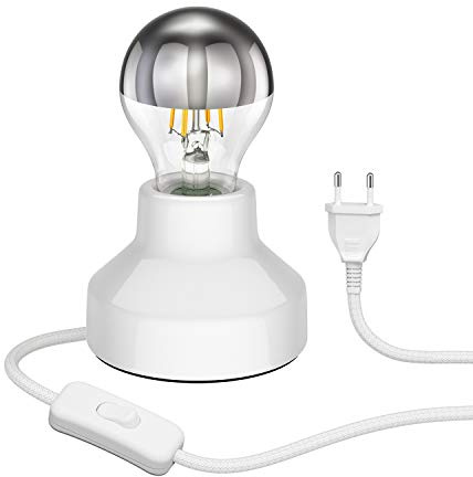 ledscom.de Lampada da tavolo in porcellana TIX, spina, interruttore, bianco + Lampada LED E27 486lm, Smart Home, bianco caldo - bianco freddo