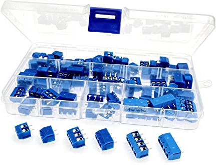 JZK 90 x PCB-Klemmenblock 2P 3P 4P 5 mm Pitch, 300V 15A 2 Pin 3 Pin 4 Pin Schraubklemmenblock für PCB, 5 mm Pitch PCB Mount Schraubklemmen, Blau