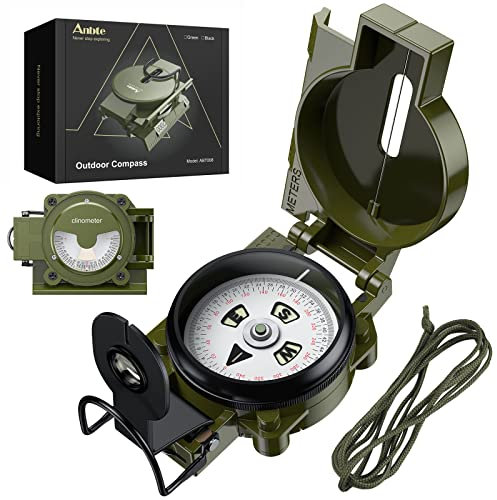 Anbte Kompass Militär mit Klinometer Aluminiumlegierung 110g Ultraleicht Marschkompass Professioneller Navigation Compass mit Tragetasche Wasserdichter für Jagd Camping Wandern (Armeegrün)