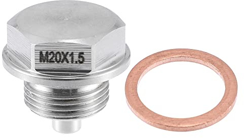 A ABSOPRO QRF027 Magnetschraube Für Subaru Forester 1Pc | Edelstahl, Silber, M20x1,5, 28mm, Kupferdichtring, Wiederverwendbar, Verhindert Metallabrieb, Für Subaru Outback