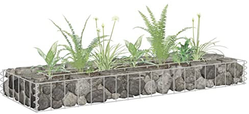 Keketa Letto rialzato in gabbione, in acciaio zincato, con cesto rialzato, con pareti rialzate, per aiuole, fiori, fioriera per esterni, 90 x 30 x 10 cm