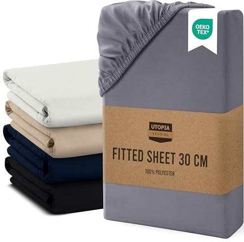 Utopia Bedding Double Fitted Sheet, Grey - Up to 12 Inch (30cm) Deep - Easy Care - Soft Brushed Microfibre Fabric - Shrinkage and Fade Resistant - Oeko-Tex Certified - Bottom Sheet