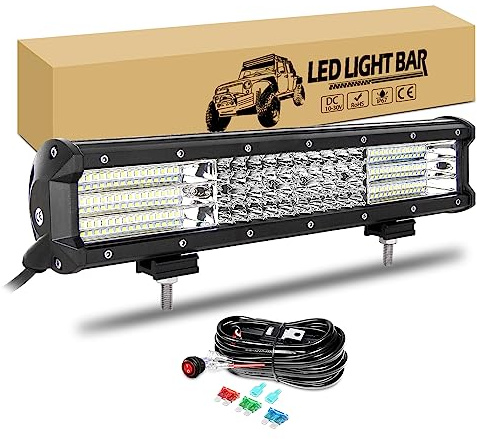 RIGIDON Barre de led 4x4 avec 12V Faisceau Kit, 15 pouces 38 cm 390W | Longue Portee Barre Lumineuse Rampe Led Bar pour 4x4 Offroad Véhicule Voiture Camion Tracteur, 6000K Blanc Feu antibrouillard