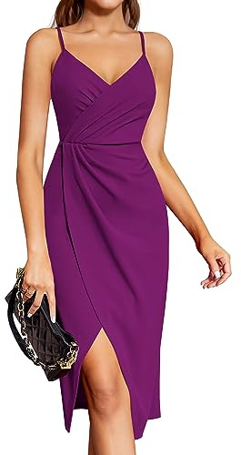 Laughido Abito da Cocktail da Donna, Abito Avvolgente, Abito da Sera, Abito Estivo, Elegante, per Feste, Senza Maniche, con Spalline Sottili, Lilla, XL