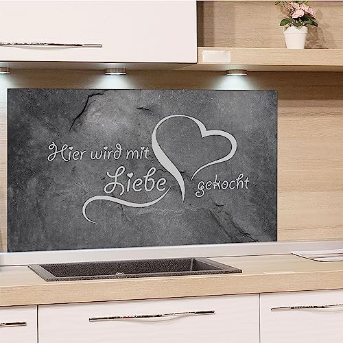 GRAZDesign Spritzschutz Küchenrückwand Glas Küche für Herd & Küchenspüle, Grau mit Spruch - Glasplatte für Rückwand Küchenwand Wandschutz 80x50cm
