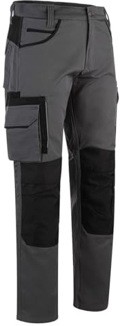WrightFits Olympian Pro Pantalon de travail pour homme - Pantalon cargo pour homme UK - Pantalon de travail pour homme avec poches genouillères - Pantalon de combat en noir et gris (30W - 42W), gris