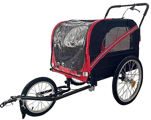 PRUJOY 2-in-1-Fahrradanhänger für große Hunde mit DREI Reifen, großer Fahrradanhänger für Hunde, Kinderwagen und Jogger mit Stoßdämpfern, kippsicher (Red)