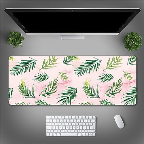 Gaming Mauspad Tropenpflanze Rosa, XXL Gaming Mauspads 47.2x23.6x0.1 Zoll Verlängertes Großes Mauspad Schreibtischauflage, rutschfeste Gummibasis Einfach Zu Reinigen für Gamer/Desktop/Büro/Zuhause