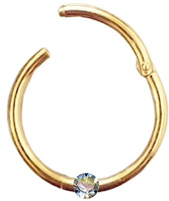 Piercing Clicker ECHT GOLD Nasenring Nasenpiercing Scharnier Gelenk Ring Nase Septum Ohr Goldpiercing Goldclicker Echtgold (Gelbgold 585 mit Diamant, 8 mm)