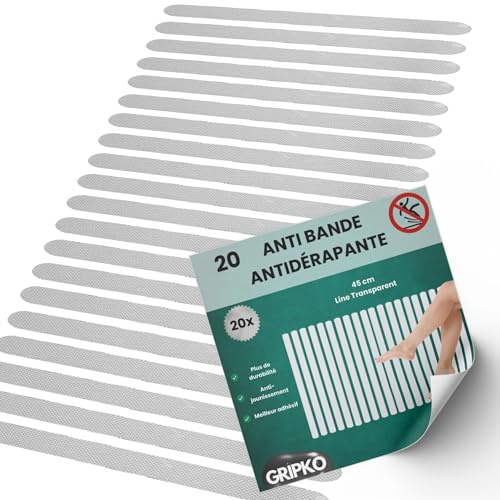 Gripko - 20 klare Anti-Rutsch-Badaufkleber - Anti-Rutsch-Dusche, Badaufkleber für Babys und Senioren, verbesserter Anti-Rutsch-Kleber, sicheres Baden - unsichtbare Streifen - gerade 45cm