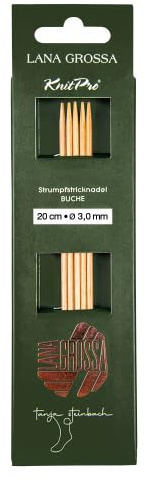 Lana Grossa Strumpfstricknadel Holz | leicht & angenehm in der Hand | aus robustem Buchenholz | ideal für Socken, Ärmel & Co | glatte Oberfläche | 20/3,0