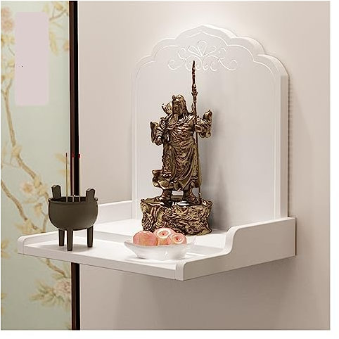 HASMI Wandmontierter Buddha Altar Schrein Buddha Schrein Wandbehang Angebot Tisch Holz Modern Guan Gong Gott des Reichtums Pagode Regal Wandbehang Hängender Schrank Buddah Statue für Zuhause (Farbe:
