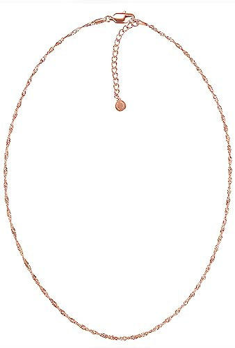 day.berlin Damen Halskette Twist 18k vergoldet | filigrane Kette gedreht 42cm + 5cm variable Länge, 316L Edelstahl nickelfrei & wasserfest