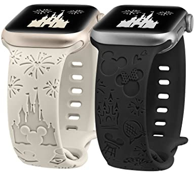 BEEXI 2 Pack Cartoon Engraved Breathable Strap Compatible with Apple Watch | Soft silicone sport breathable strap s fit 42/44/45/46/49mm, straps for iWatch Series 11 10 9 8 7 6 5 4 3, SE and Ultra