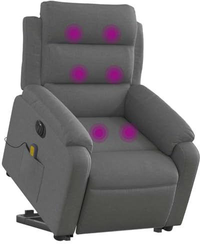 vidaXL Massagesessel, Elektrisch Verstellbar Sessel mit Aufstehhilfe, Fernsehsessel Relaxsessel mit Liegefunktion, Liegesessel Aufstehsessel Polstersessel, Dunkelgrau Stoff
