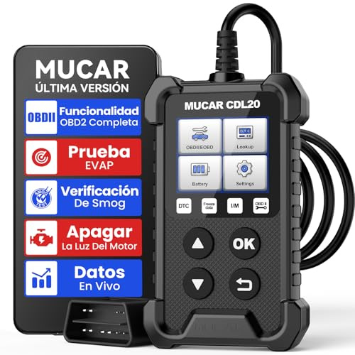 mucar OBD2 Diagnosis, CDL20 Diagnosis Coche Multimarca, Herramienta de con Sistema del Motor, OBD2 Diagnóstico para Protocolos OBDII/EOBD, Verificación de Smog/Prueba EVAP/Apague MIL...