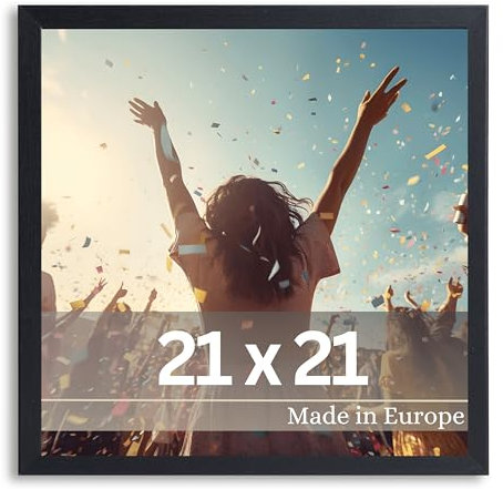 VictoR Bilderrahmen Dali 21x21 cm Schwarz - Fotorahmen Holz - Quadratischer Bilderrahmen Schwarz 21x21 - moderner Holzrahmen mit bruchsicherem Acrylglas