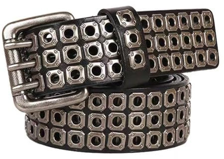 Y2k Gürtel Nietengürtel Gürtel, Gothic LedergüRtel, Metall Punk Rock Nietengürtel, Punk-LedergüRtel, Y2k LedergüRtel for Jeanshosen Rockwear(Black,115cm/38~40)