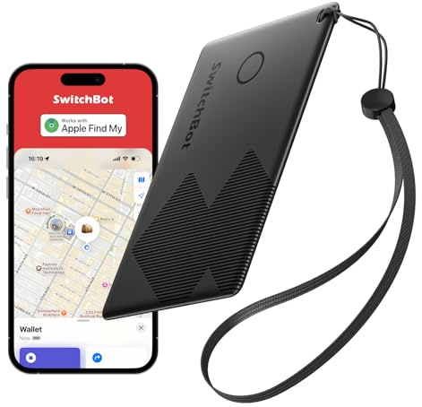 SwitchBot Wallet Finder Card, Smart AirTag compatibile con Apple Find My (Solo iOS), Bluetooth Tracker per chiavi, telefoni, bagagli, fino a 3 anni di batteria (non ricaricabile), IP67 Resistente