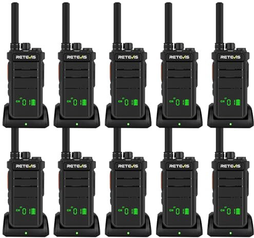 Retevis RB626H Walkie Talkie Großer Reichweite, Funkgerät mit Bildschirm, 2000 mAh Standlader, USB C, VOX Notfallalarm, Robustes Gerät Walkie Talkie für Logistik, Industrie (Schwarz, 10Stück)