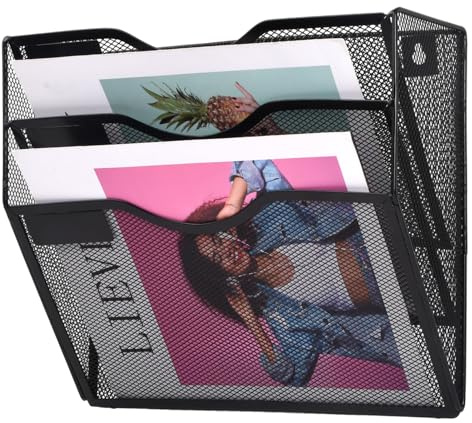 Amexo Porta Documenti da Parete 3 Tasche Organizer per File Sospesi A4 Rete Nel Vassoio Portariviste da Parete Organizer per Posta per Scuola, Ufficio (Nero)
