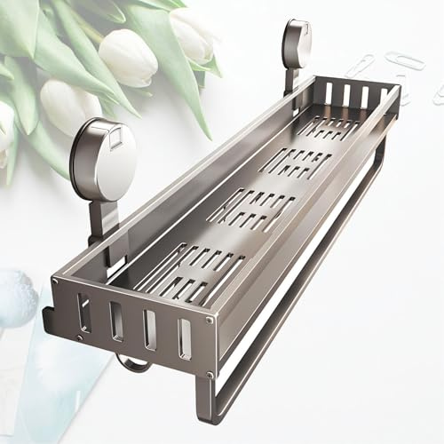 Handtuchhalter Ohne Bohren, Badezimmer Regal Mit Handtuchhalter Und Haken, Saugnapf Aluminium Badetuchhalter Für Küche, Bad(50cm/19.69inch)