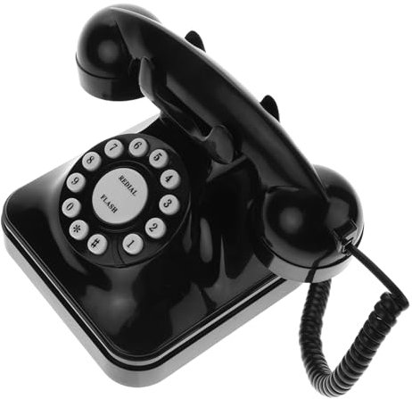 Amosfun Teléfono Antiguo Retro De Escritorio Cable Diseño Clásico Vintage Negro Teléfono Fijo para Oficina y Decoración del Hogar Europeo