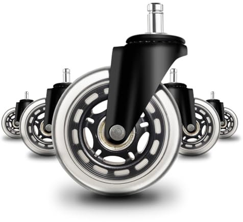 5er-Set Bürostuhlrollen, Vollgummi-Rollen für Bürostühle, geeignet für Teppich- und Parkettböden, langlebige Gummirollen, schützen vor Kratzern auf Hartholzböden, 11x22 mm Pin, Transparent