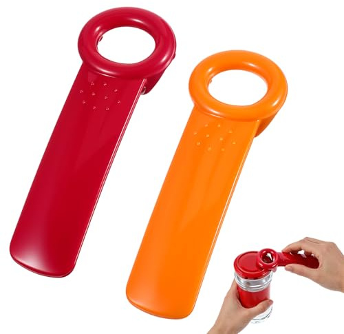2 PACK Jar Opener, Easy Grip Jar Opener Gripper, Jar Key for Seniors, Arthritis, Carpal Tunnel Sufferers, Durable Plastic Jar Lid Opener（Orange/Rose Red）