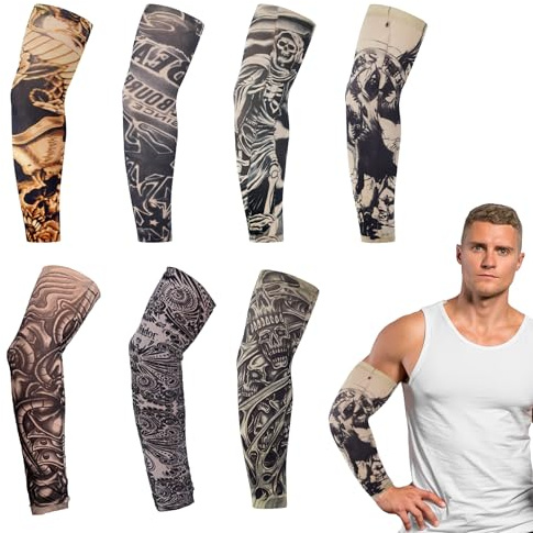 ExcellaElite Tattoo Sleeves For Men, 7PCS Fake, Tattoo Sleeves for Kids Suitable for Outdoor Cycling Basketball Sunscreen Nylon Stretch